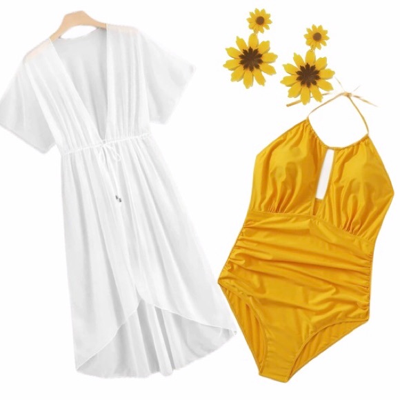 PLUS yellow halter one piece bathing suit - Picture 3 of 8